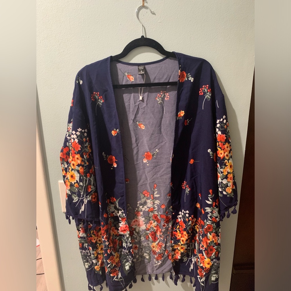 SHEIN Floral Dark Blue Kimono NWT